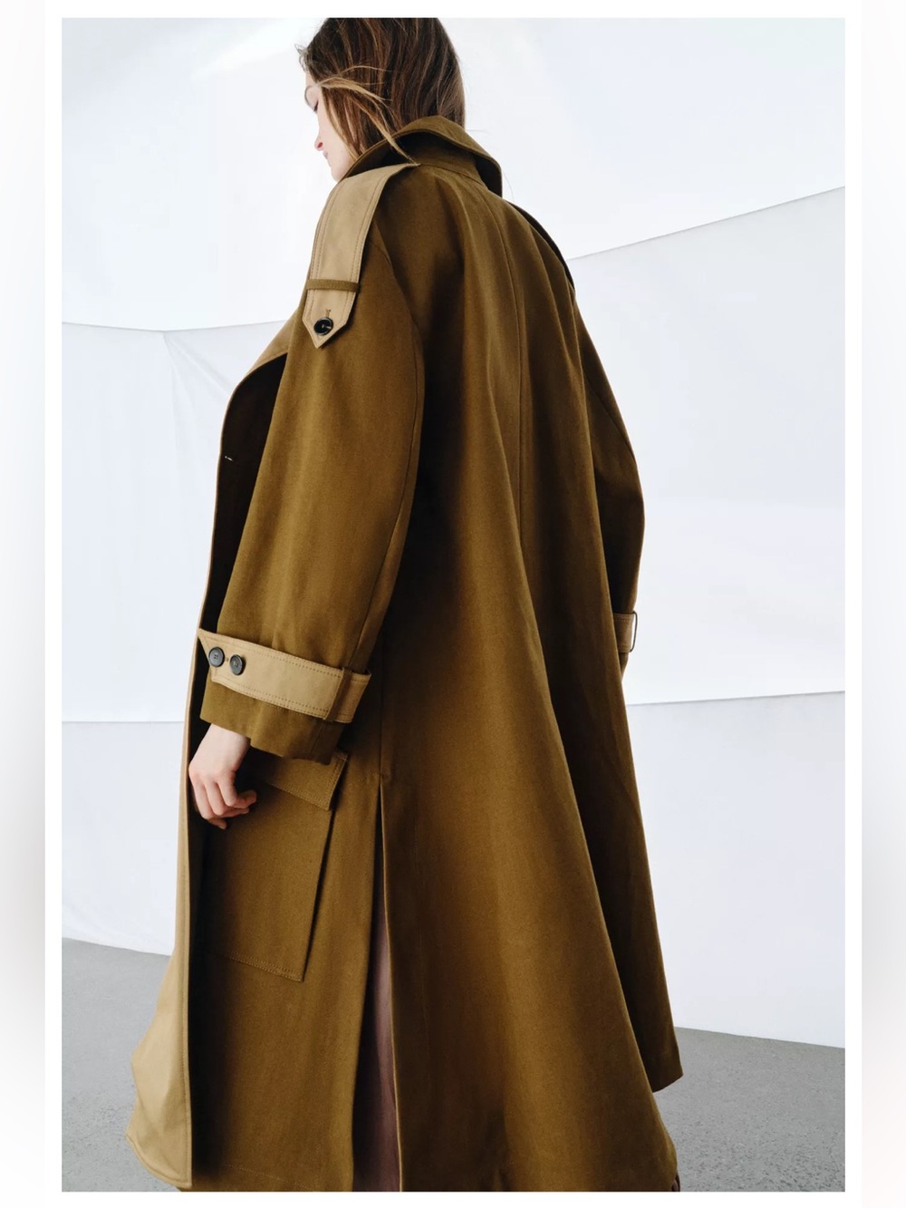 NWT ZARA Olive Green Trench Coat size small - Picture 2 of 8